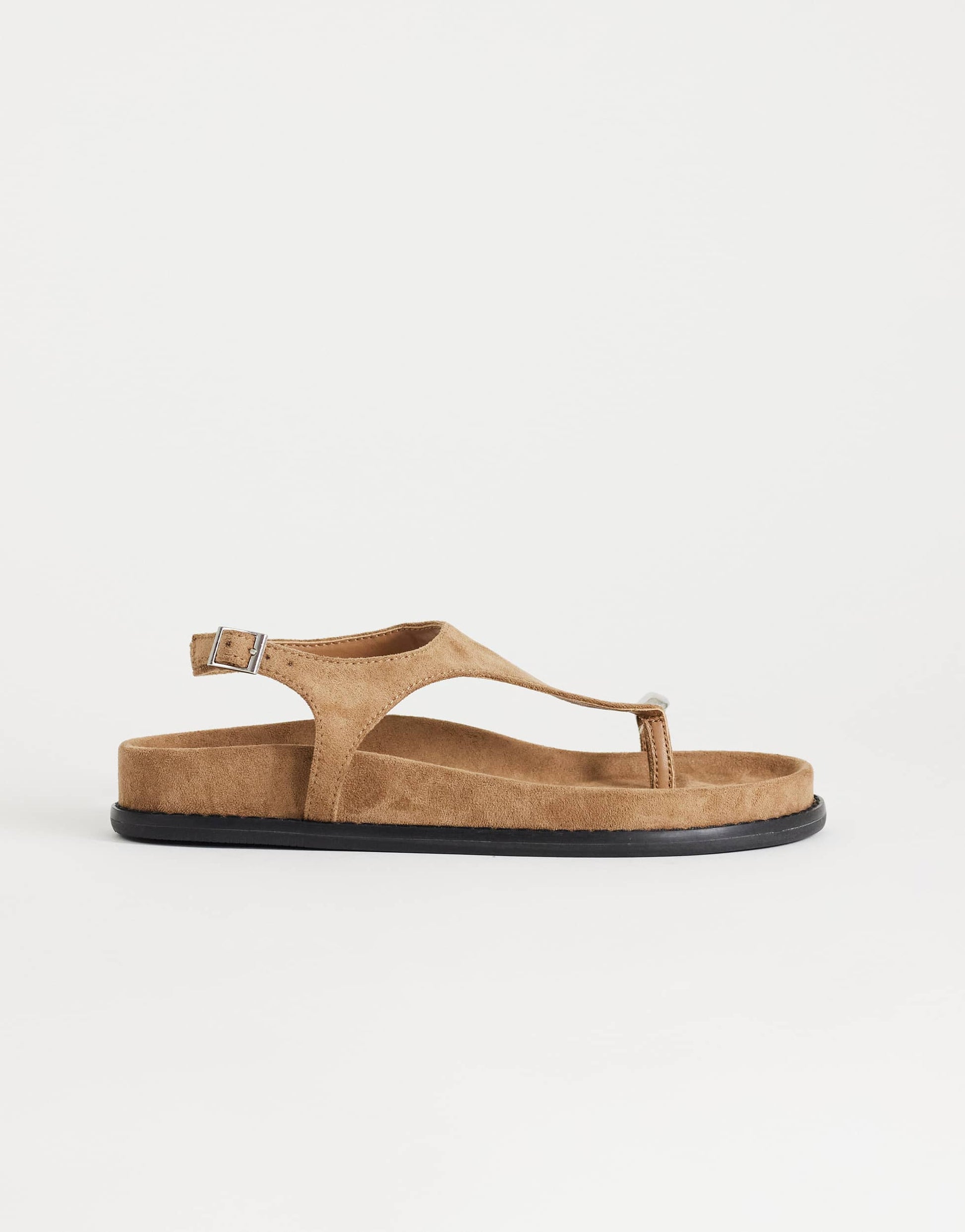 Topshop Elsie hardware footbed sandal in taupe faux suede 