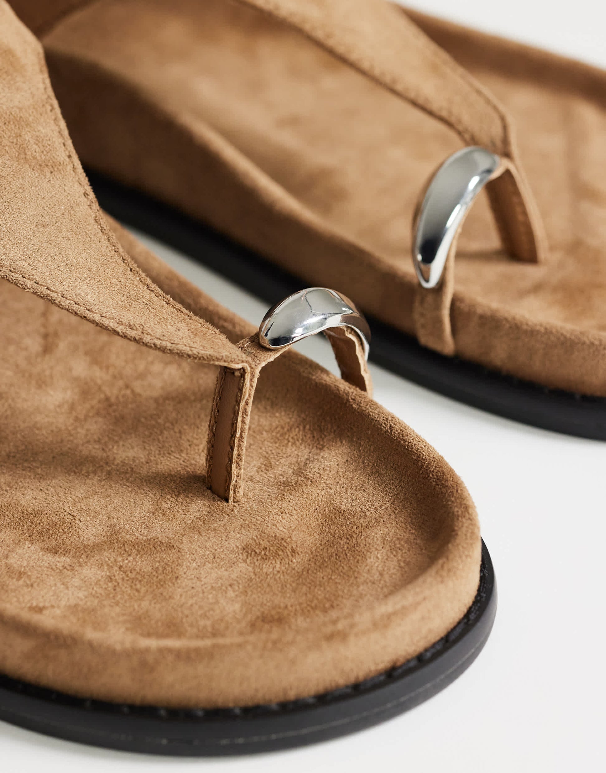 Topshop Elsie hardware footbed sandal in taupe faux suede 