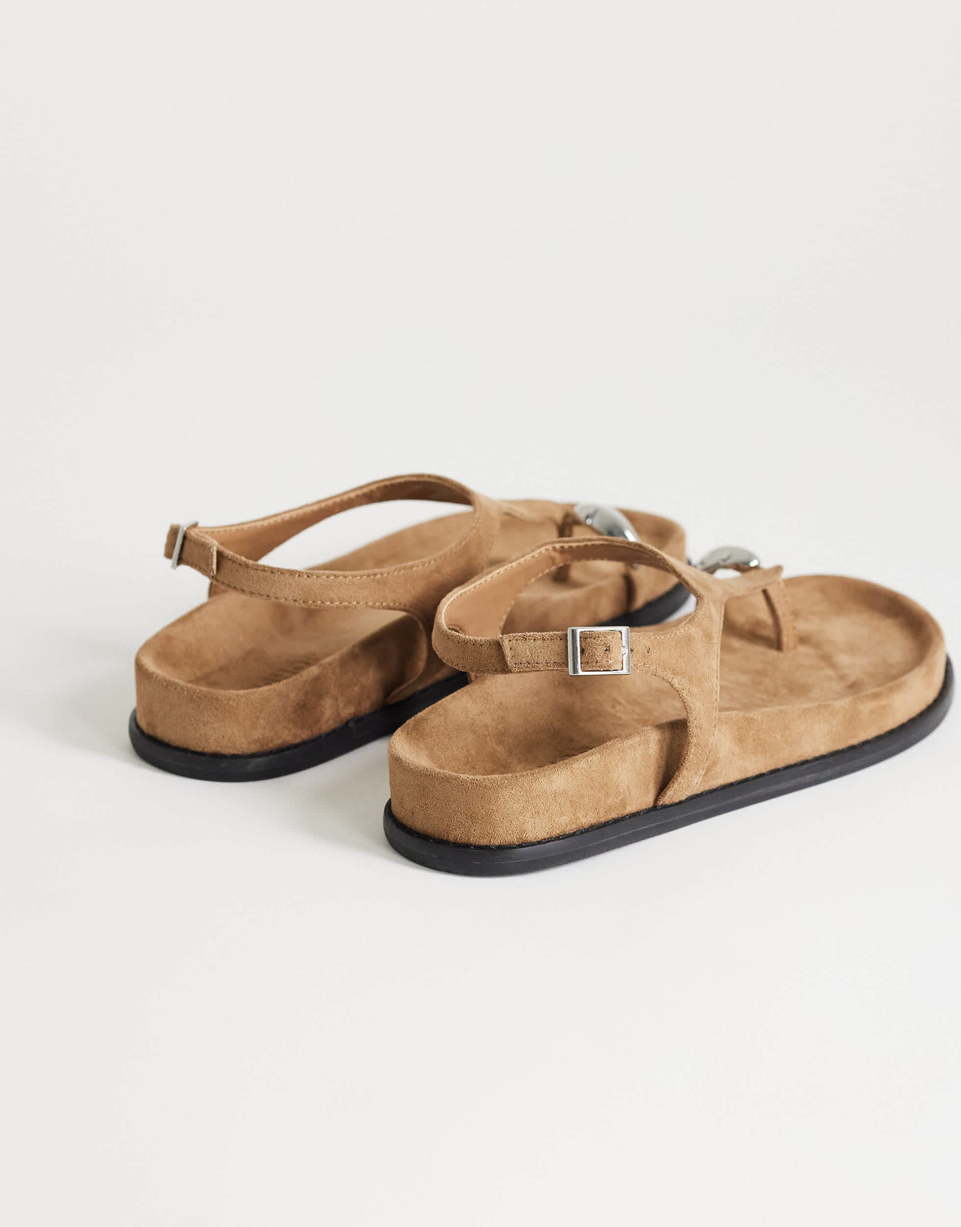 Topshop Elsie hardware footbed sandal in taupe faux suede 