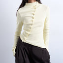 Topshop high neck ruffle button long sleeve top in buttermilk
