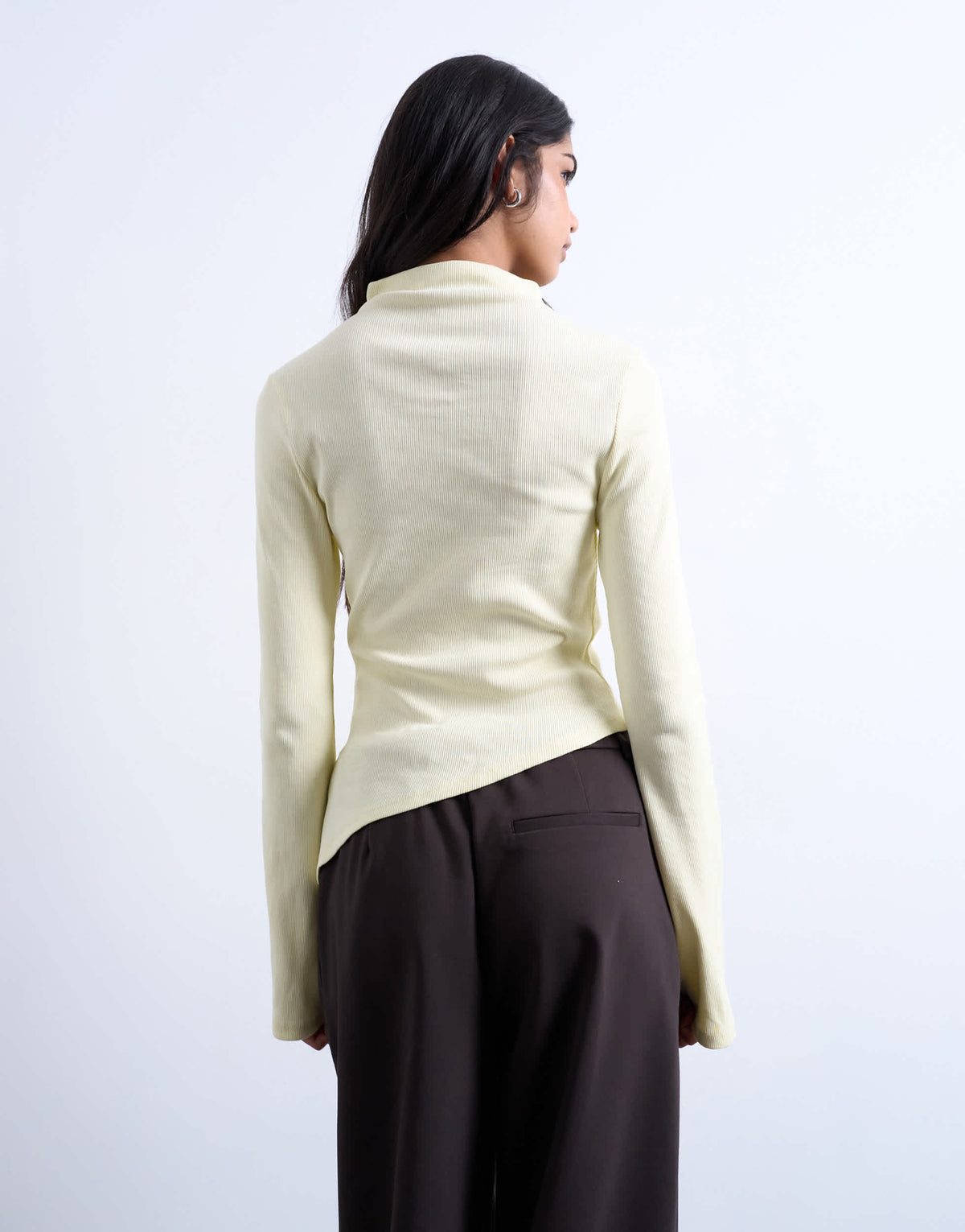 Topshop high neck ruffle button long sleeve top in buttermilk