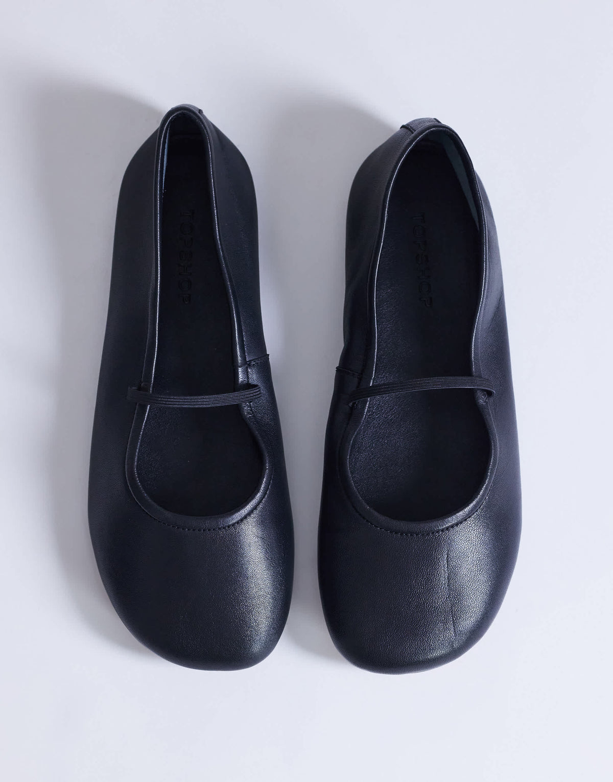 Topshop Bella leather round toe ballet flat in black