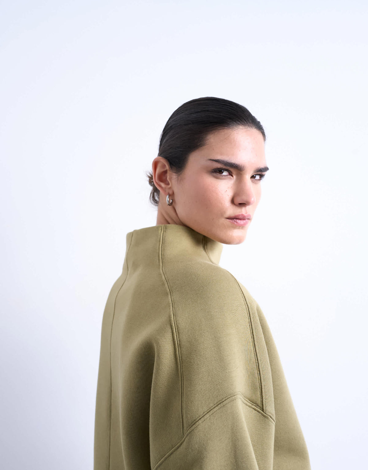 Topshop funnel neck oversized sweat in khaki