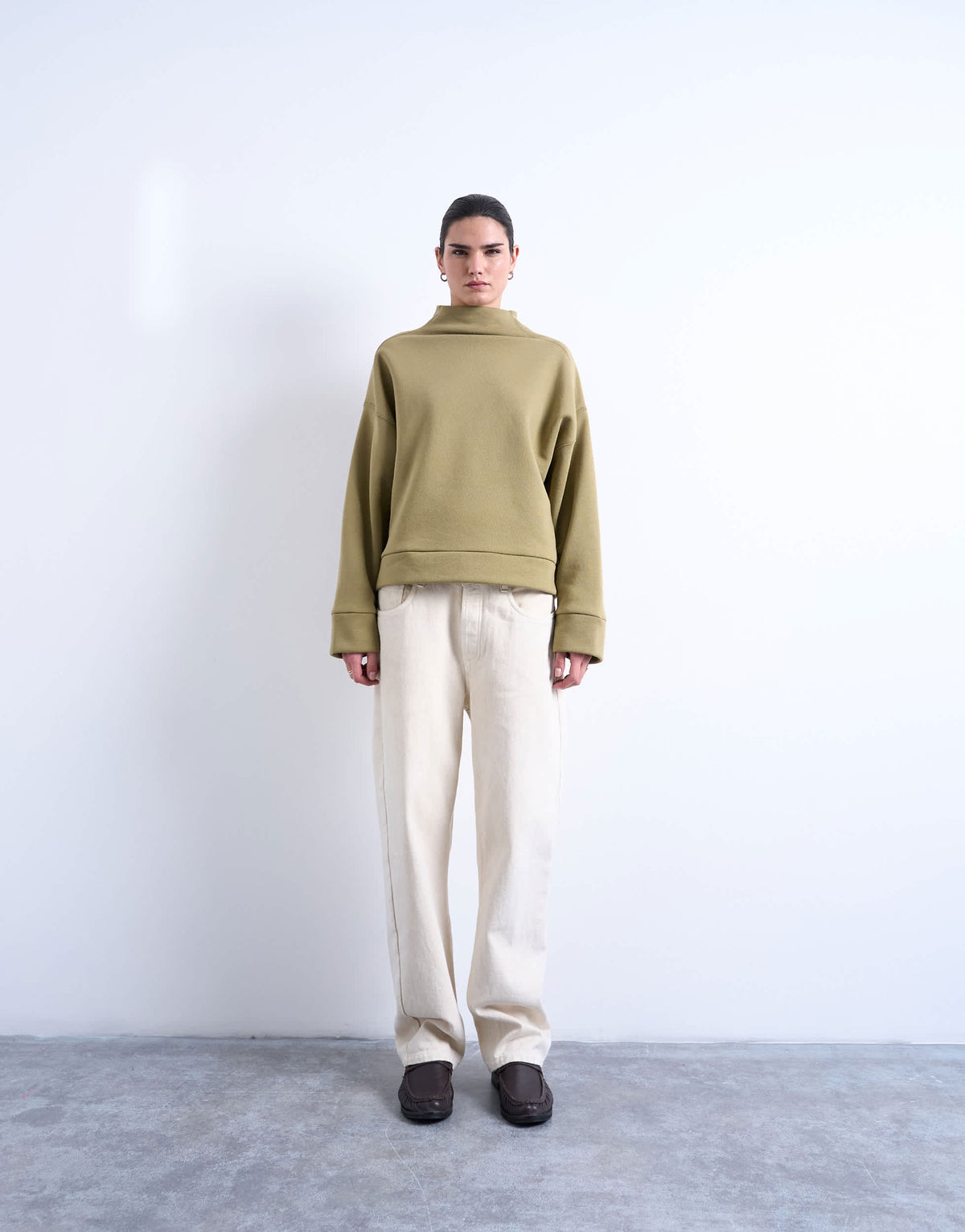 Topshop funnel neck oversized sweat in khaki