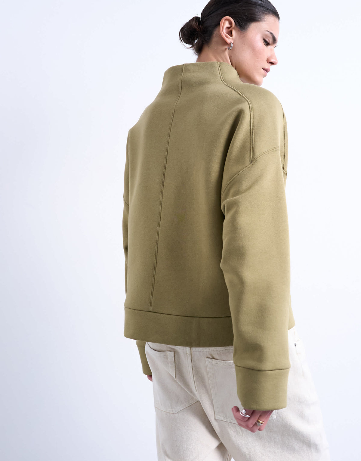 Topshop funnel neck oversized sweat in khaki