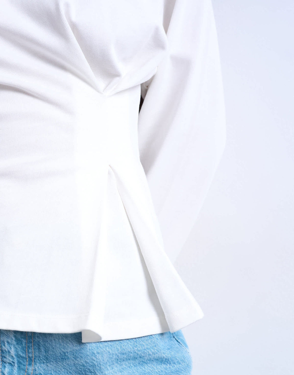 Topshop cinch waist structured long sleeve tee in white