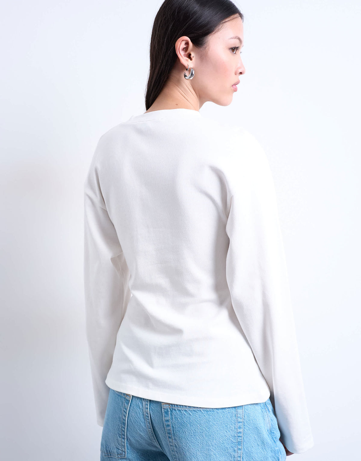 Topshop cinch waist structured long sleeve tee in white