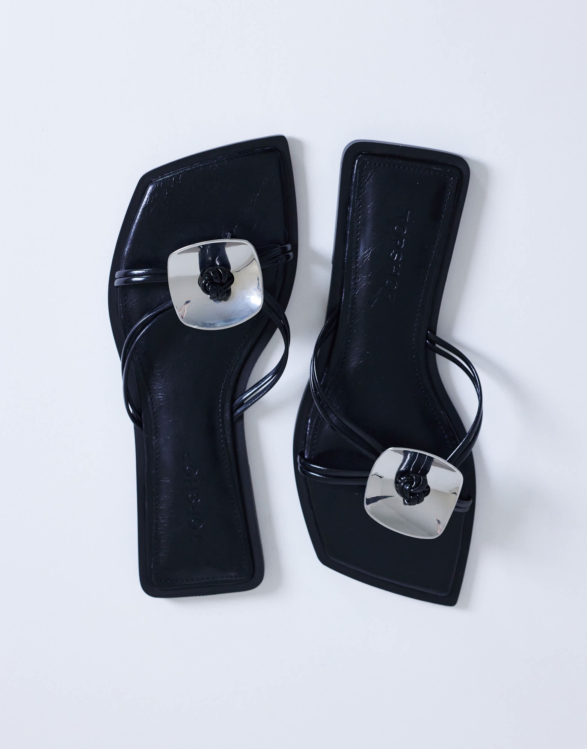 Topshop Rolo hardware detail flat sandal in black