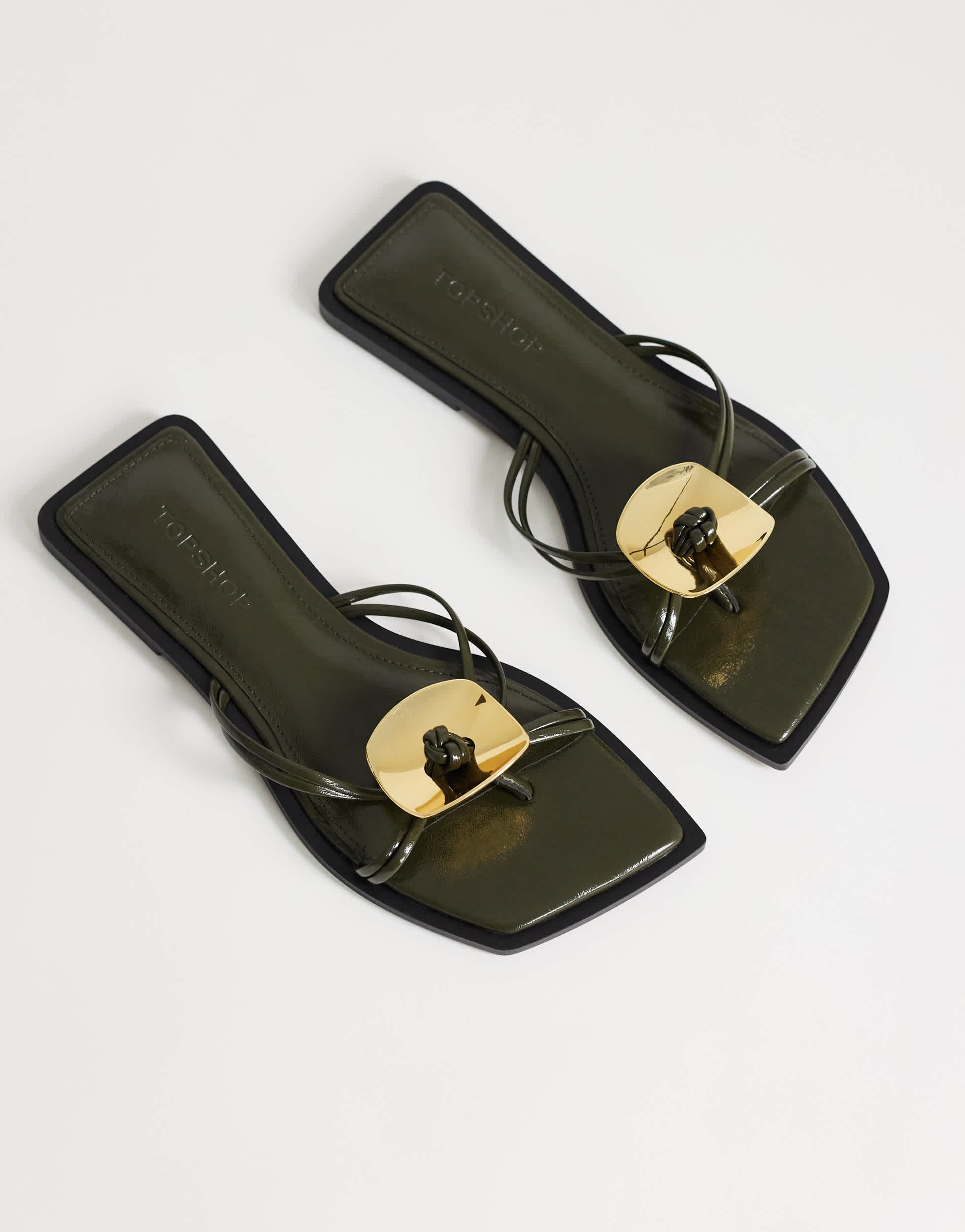 Topshop Rolo hardware detail flat sandal in olive