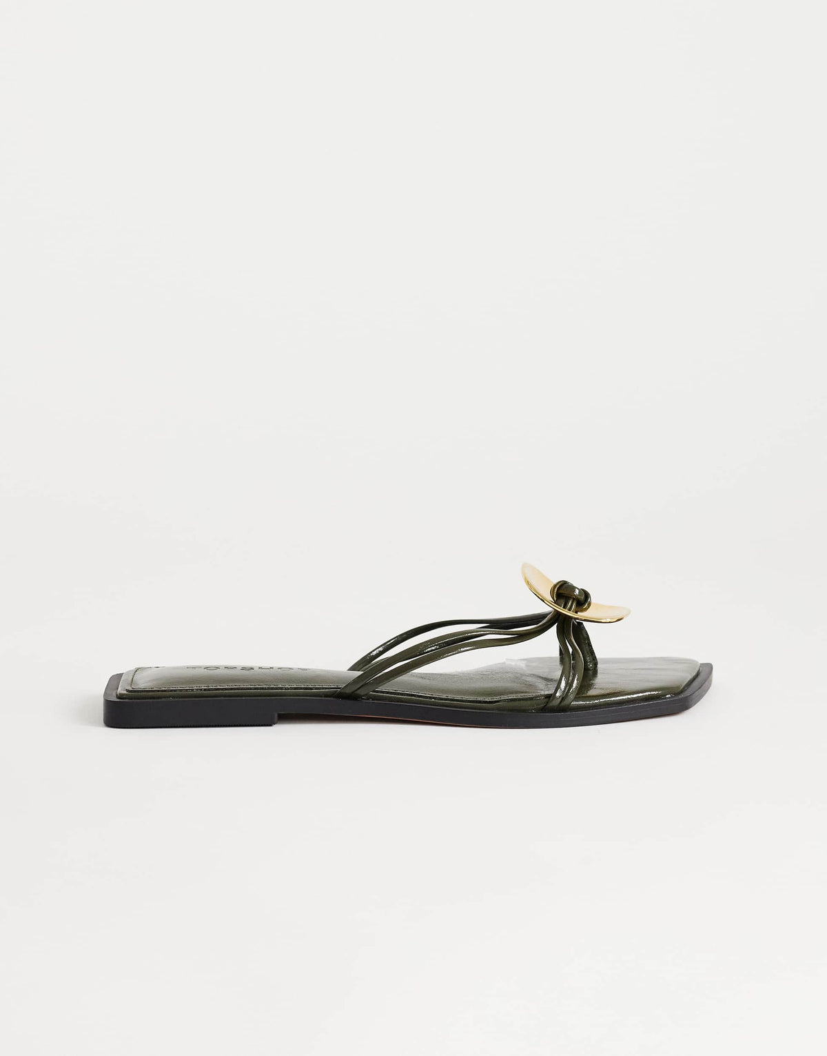 Topshop Rolo hardware detail flat sandal in olive
