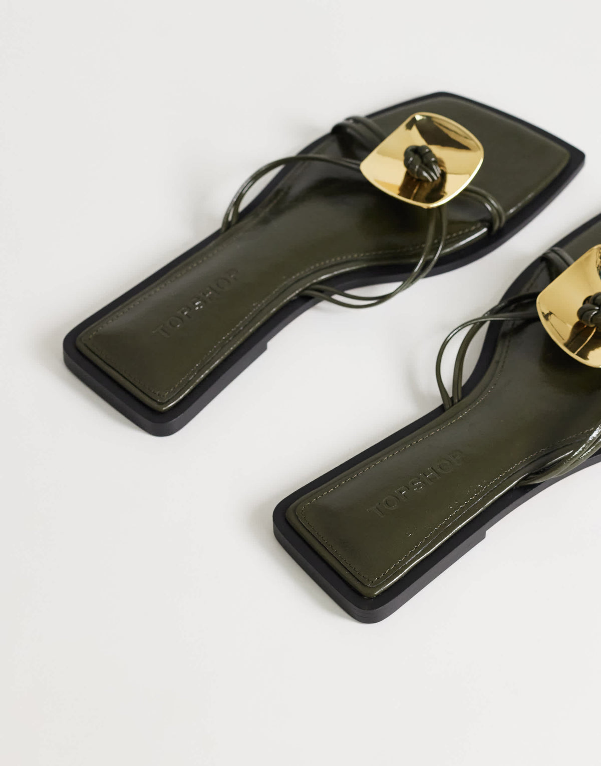 Topshop Rolo hardware detail flat sandal in olive