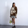 Topshop Strickpullover mit verschwommenem Blumenmuster in neutral