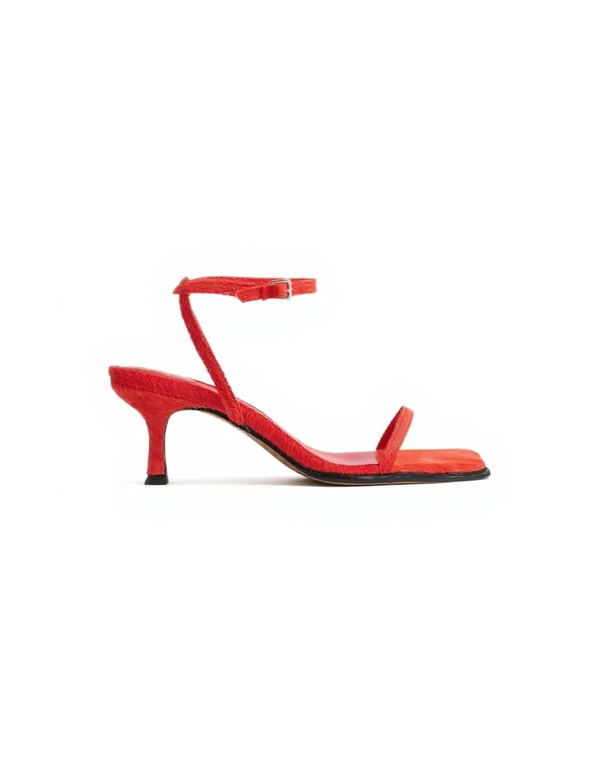 Topshop Ezra strappy mid heel sandal in red hair on real leather