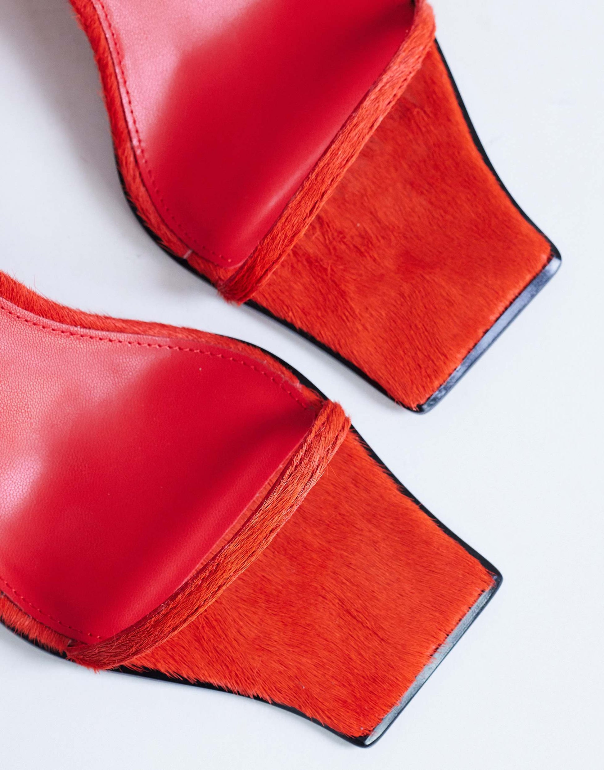 Topshop Ezra strappy mid heel sandal in red hair on real leather