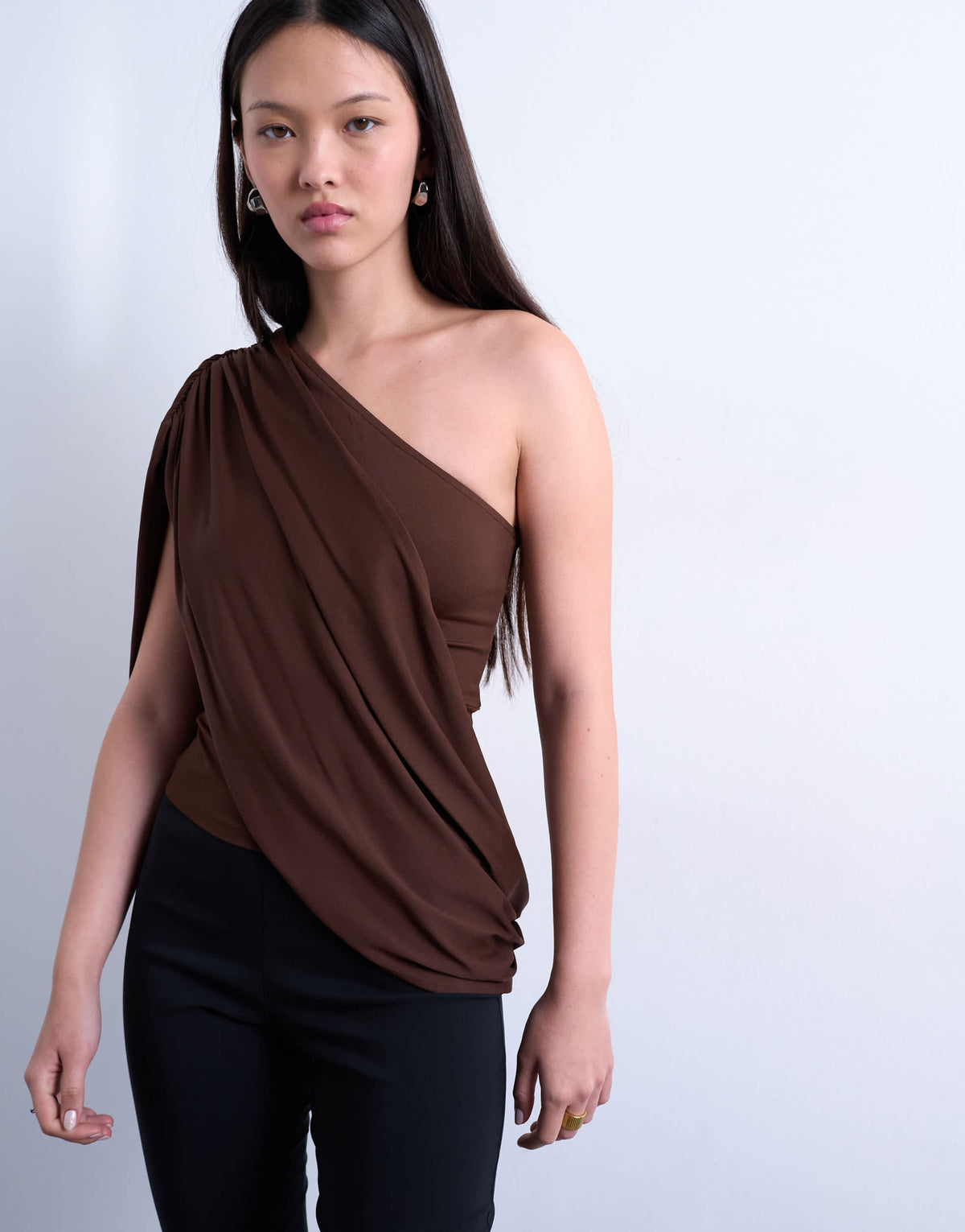 Topshop cross over draped top in chocolate brown