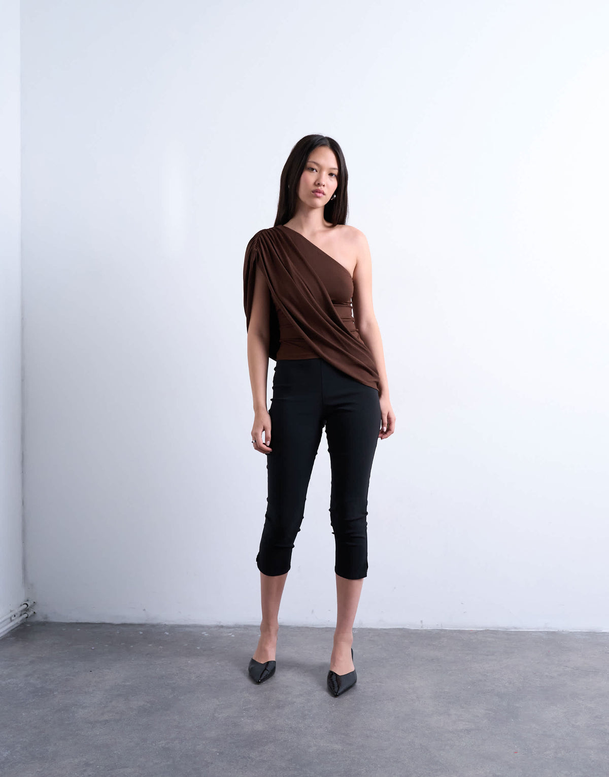 Topshop cross over draped top in chocolate brown