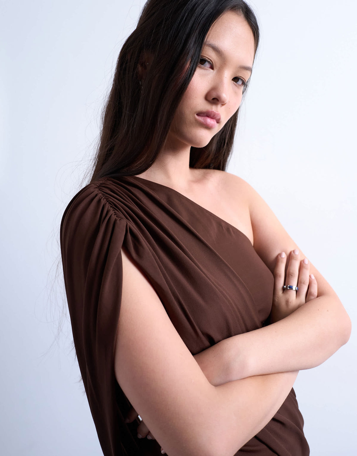 Topshop cross over draped top in chocolate brown