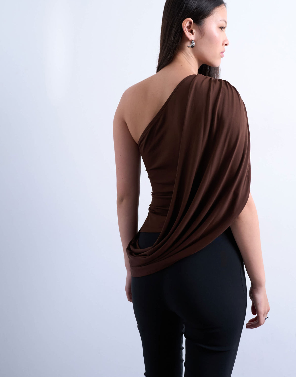 Topshop cross over draped top in chocolate brown