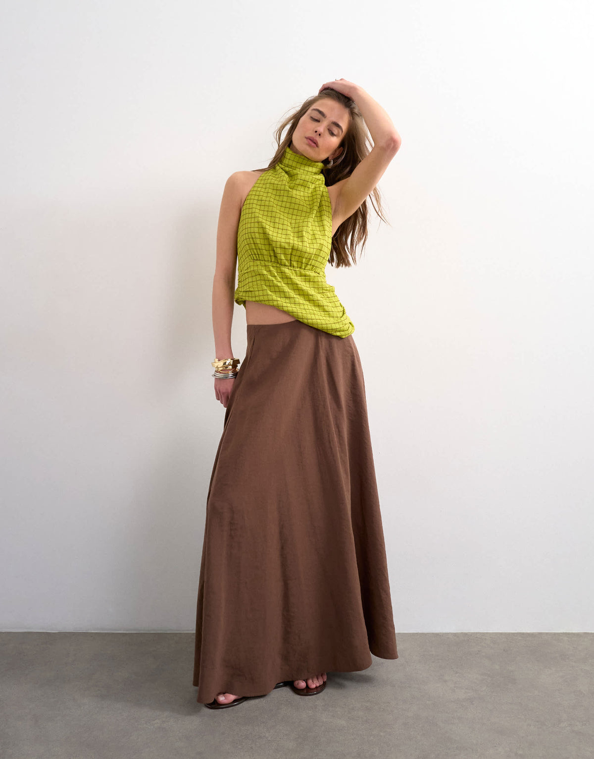 Topshop full circle cupro maxi skirt in chocolate