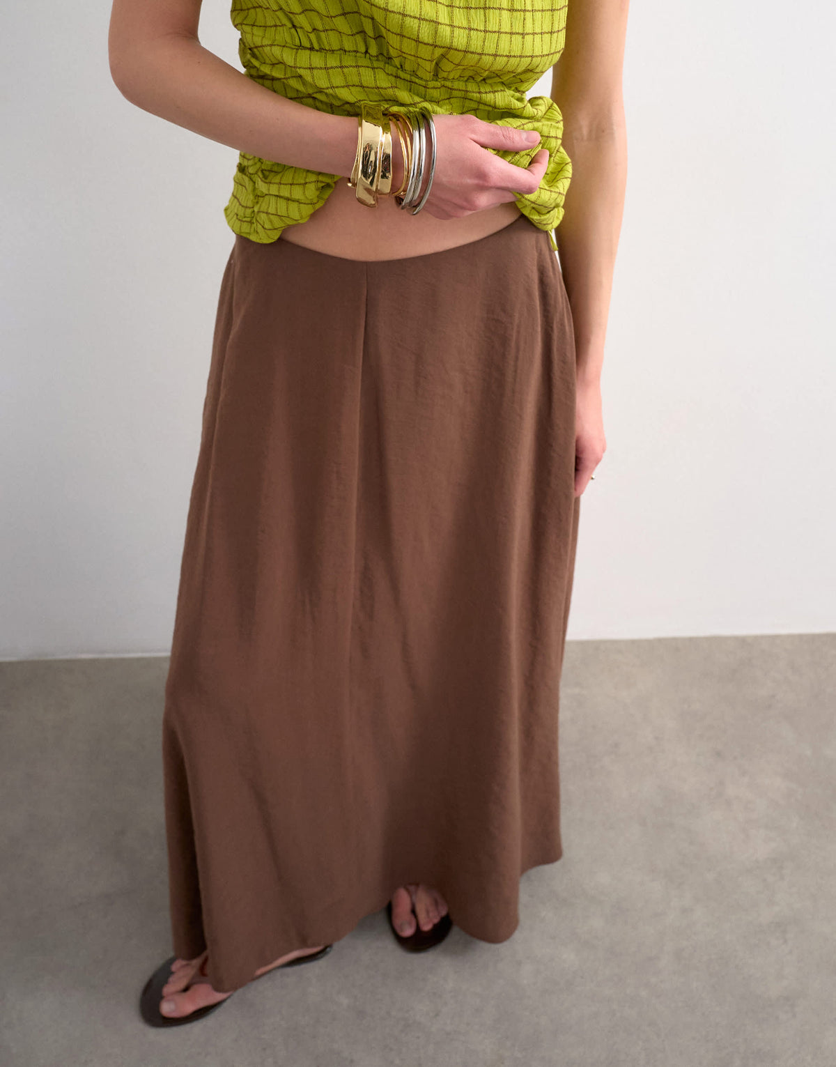 Topshop full circle cupro maxi skirt in chocolate