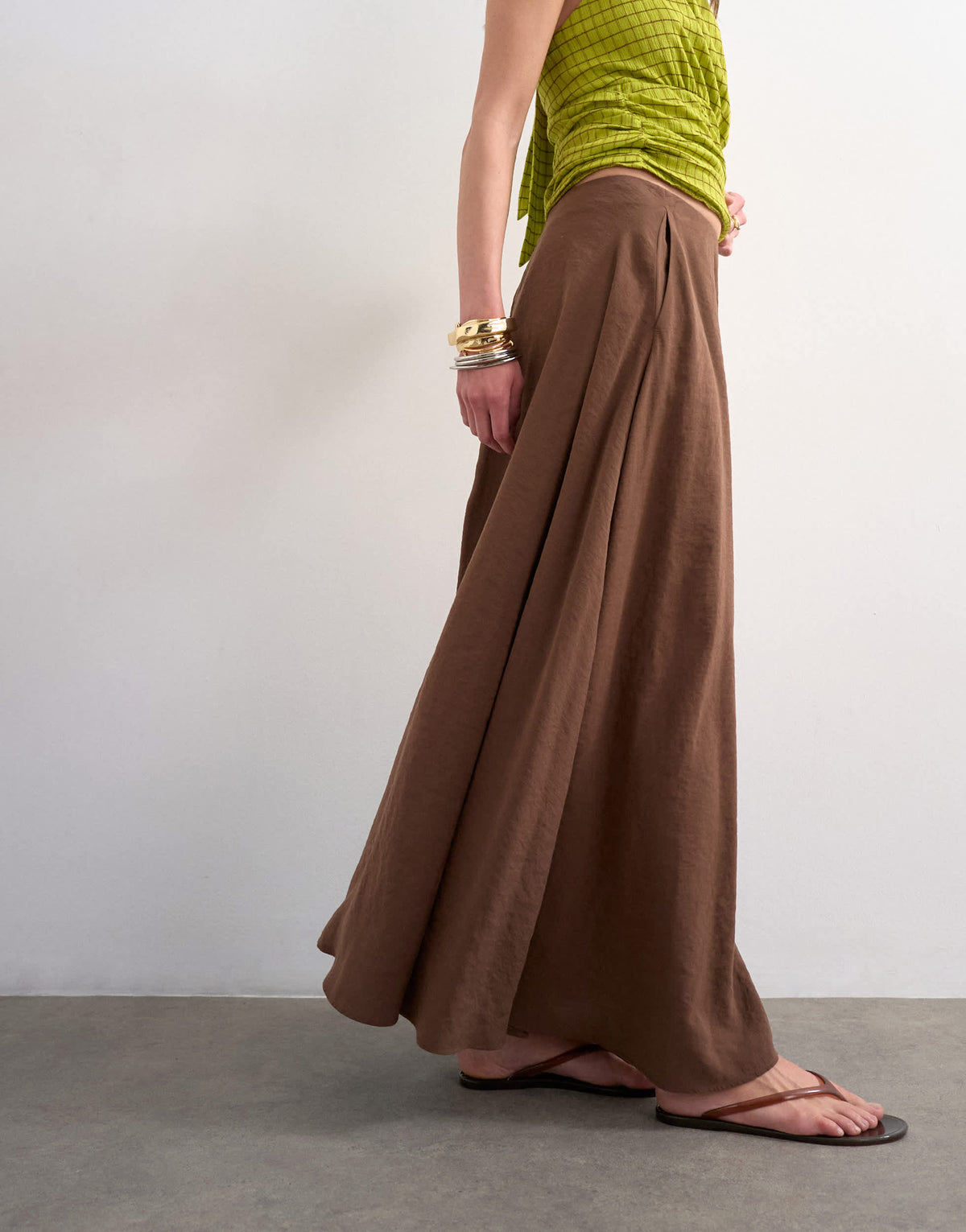 Topshop full circle cupro maxi skirt in chocolate