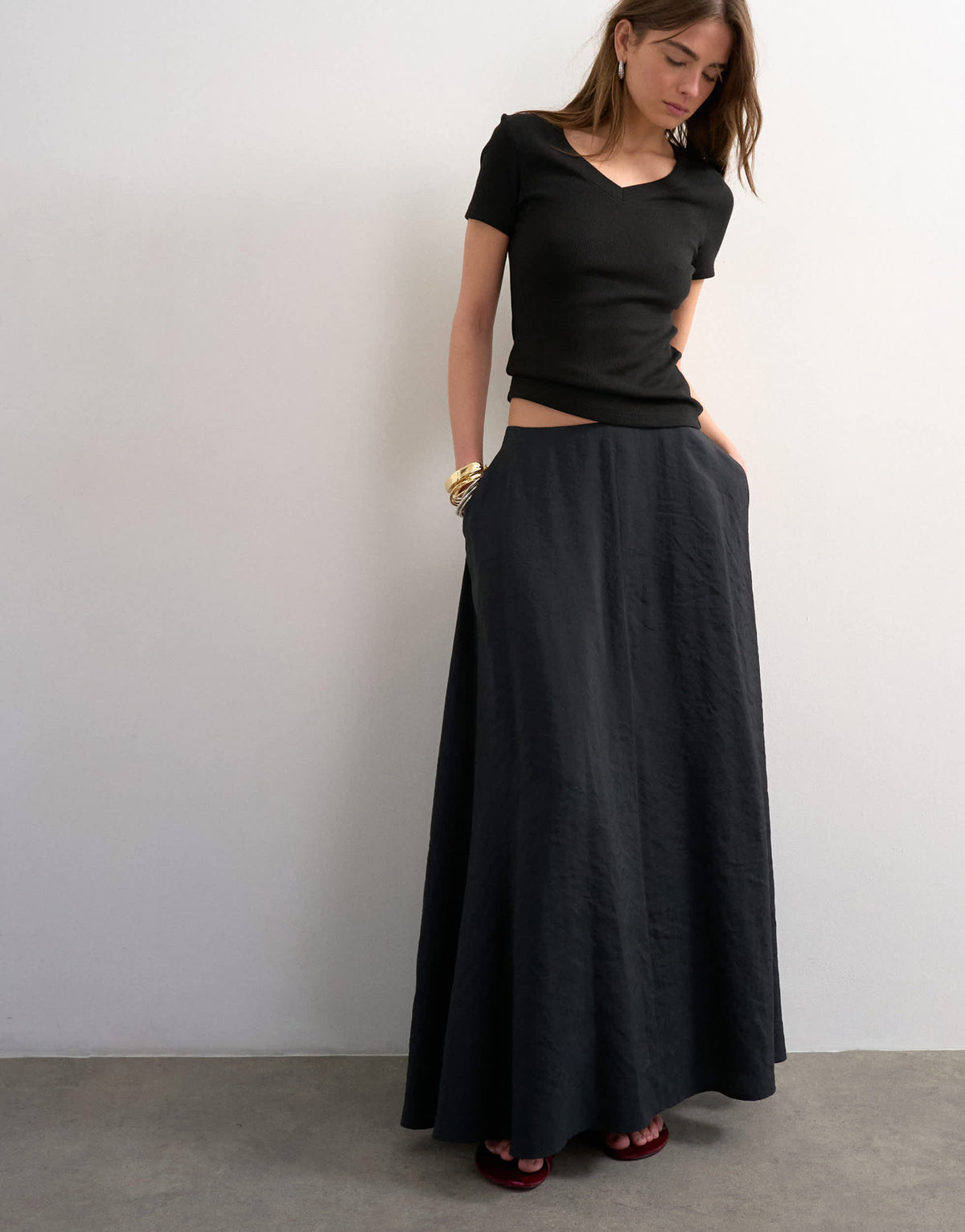 Topshop full circle cupro maxi skirt in black