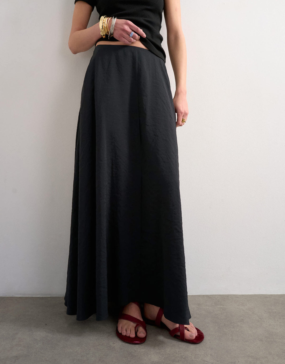 Topshop full circle cupro maxi skirt in black