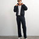 Topman wide leg trouser with boucle pinstripe in navy