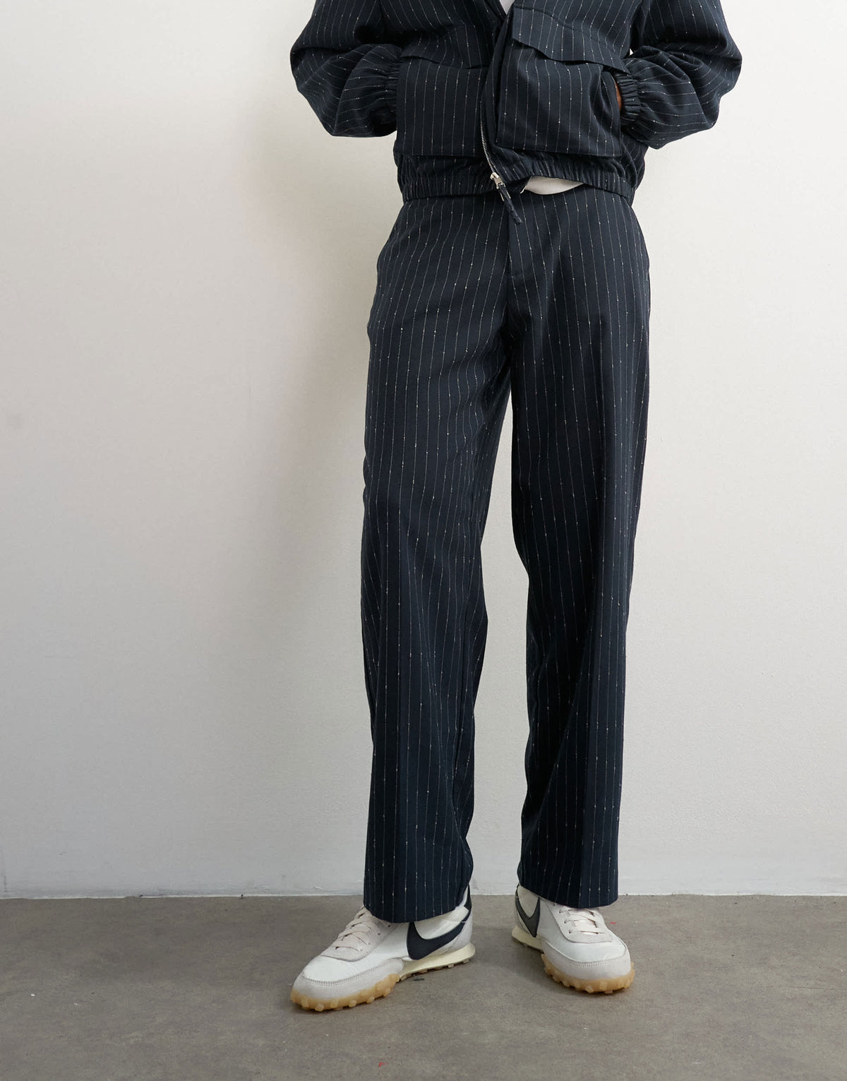 Topman wide leg trouser with boucle pinstripe in navy