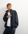 Topman oversized fit tailored funnel neck bomber with boucle pinstripe in navy