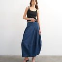 Topshop denim seamed barrel maxi skirt in rich blue