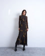 Topshop slash neck chiffon maxi dress in brown and lime floral print