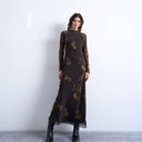 Topshop slash neck chiffon maxi dress in brown and lime floral print