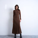 Topshop slash neck chiffon maxi dress in chocolate