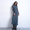 Topshop slash neck chiffon maxi dress in petrol