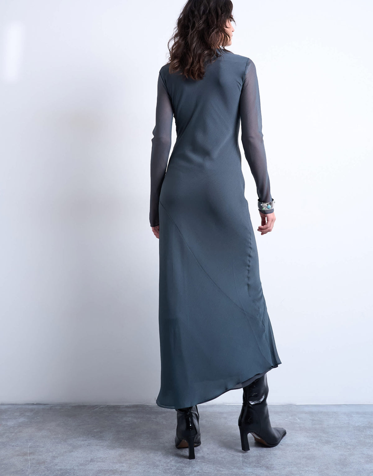 Topshop slash neck chiffon maxi dress in petrol