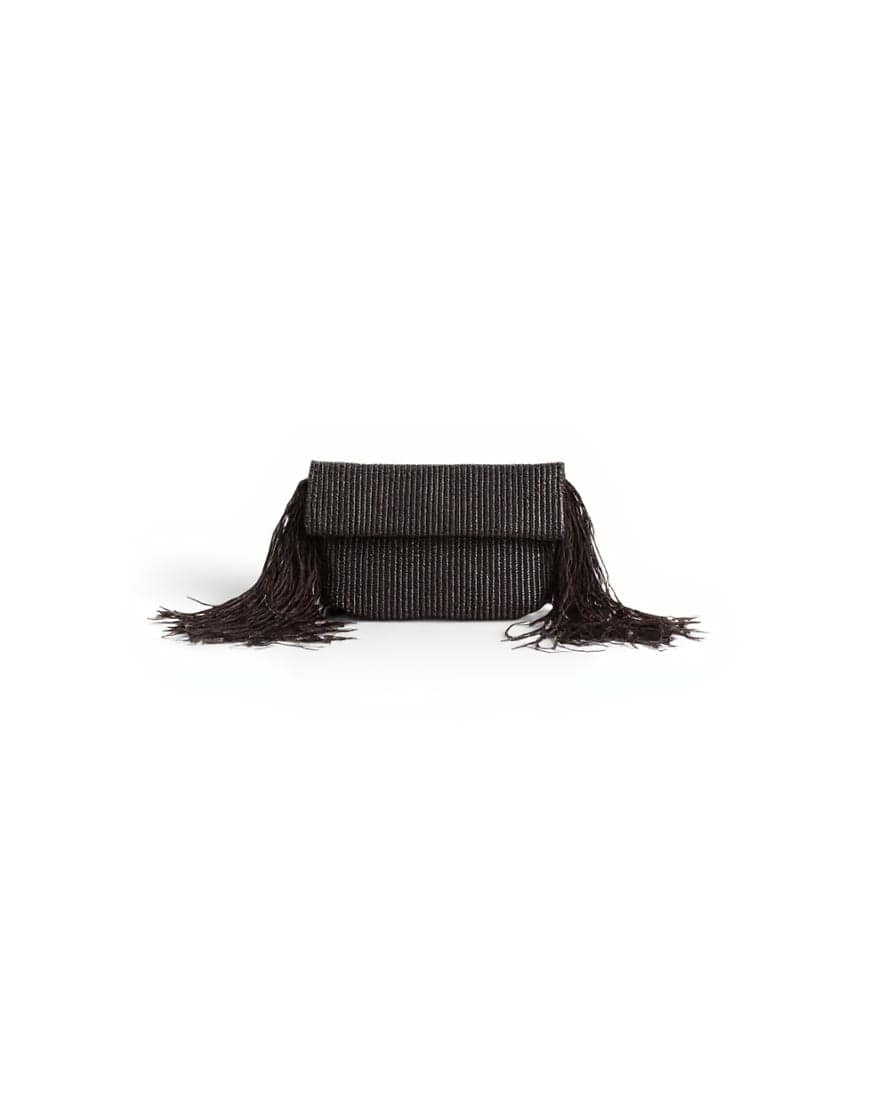 Topshop Tassel oversized weave clutch bag in chocolate