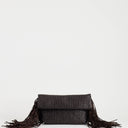 Topshop Tassel oversized weave clutch bag in chocolate