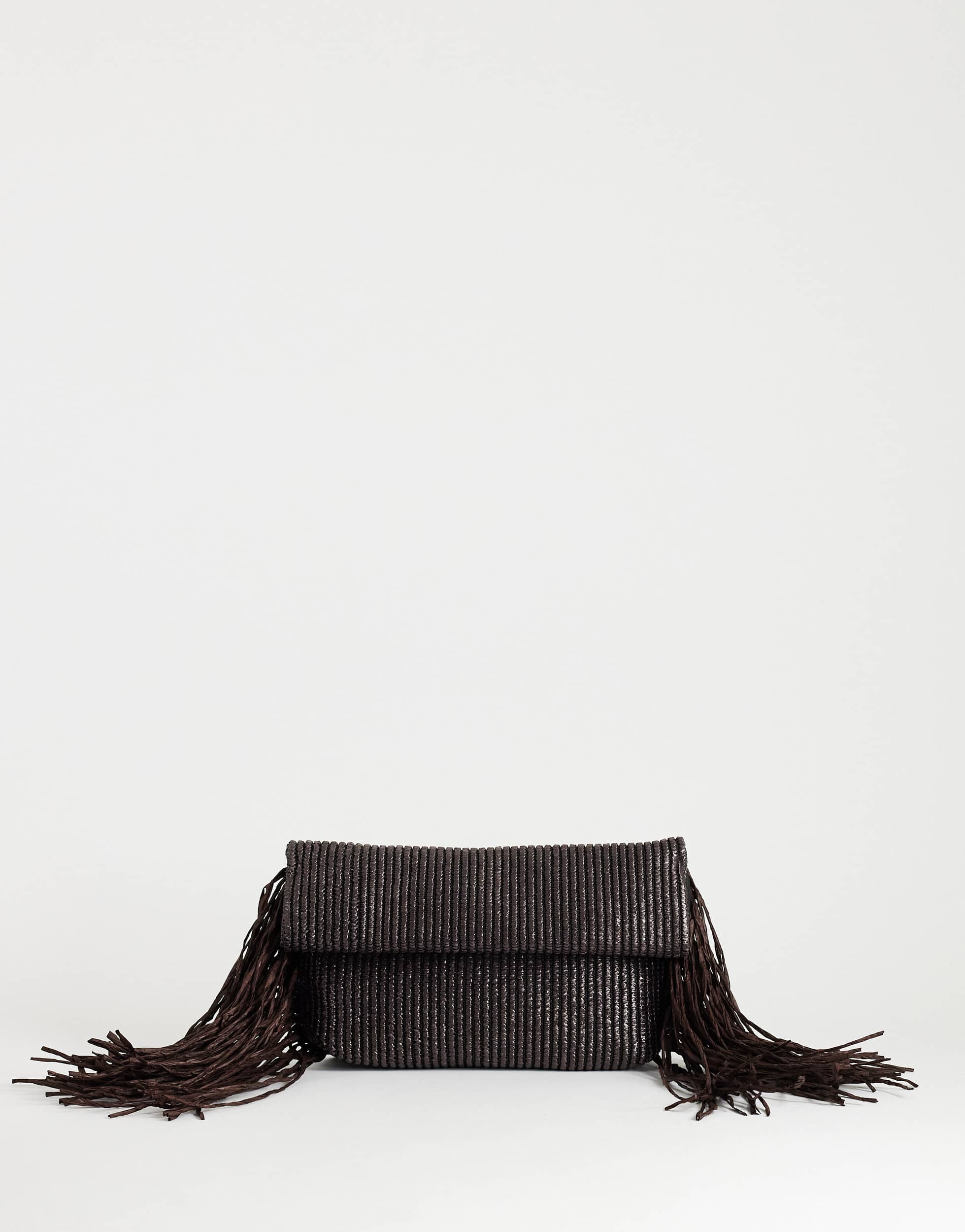 Topshop Tassel oversized weave clutch bag in chocolate