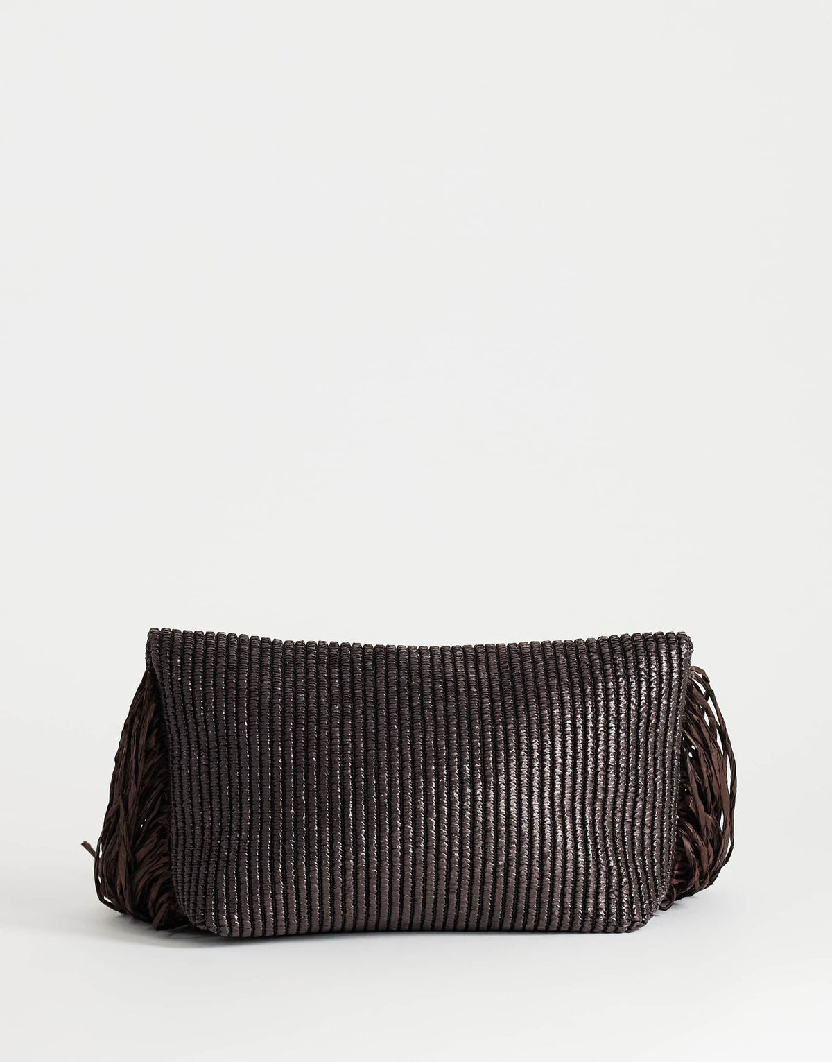 Topshop Tassel oversized weave clutch bag in chocolate