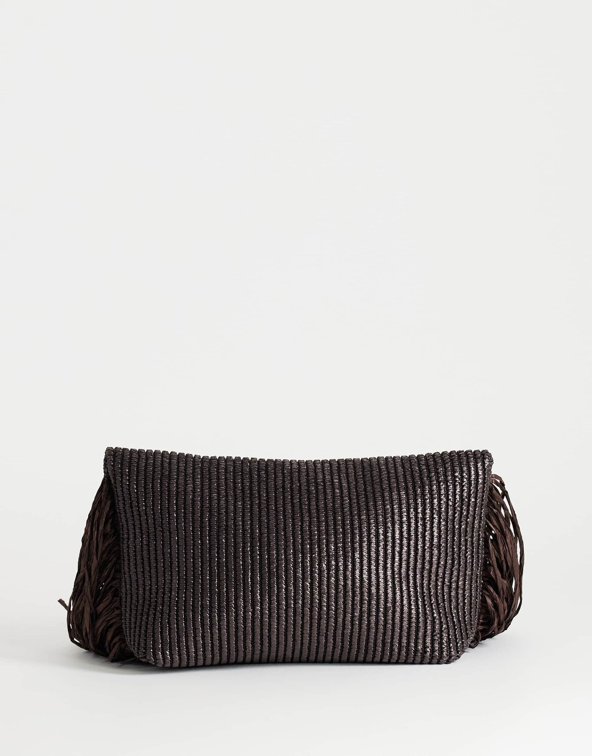 Topshop Tassel oversized weave clutch bag in chocolate