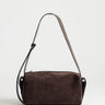 Topshop Sabrina medium suedette shoulder bag with pockets in chocolate