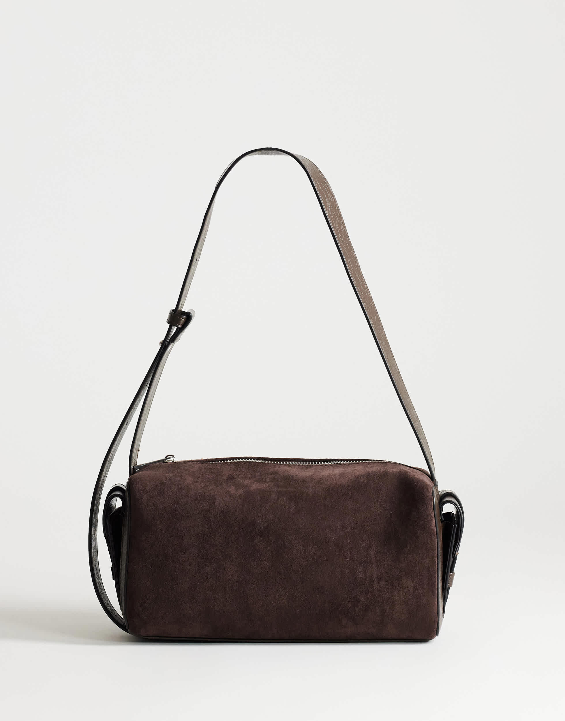 Topshop Sabrina medium suedette shoulder bag with pockets in chocolate