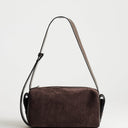 Topshop Sabrina medium suedette shoulder bag with pockets in chocolate