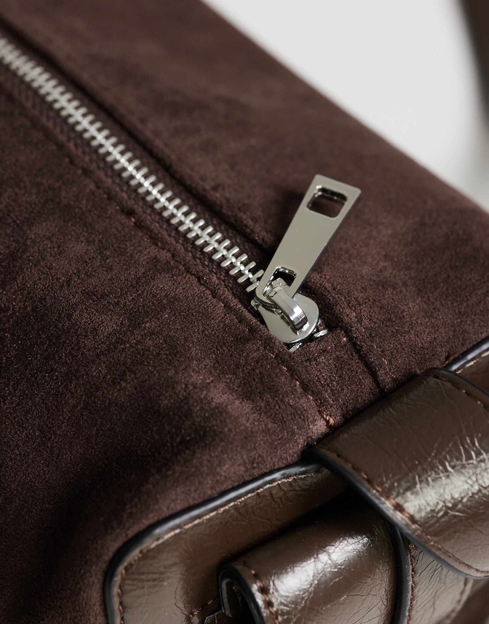 Topshop Sabrina medium suedette shoulder bag with pockets in chocolate