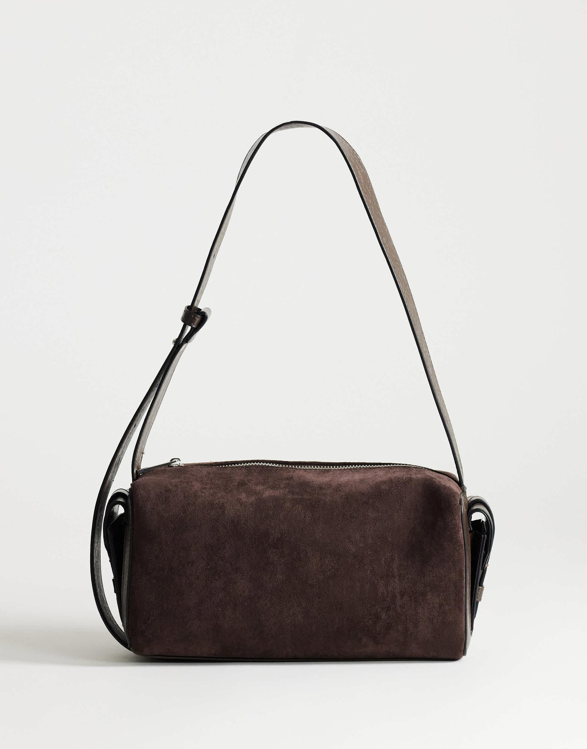 Topshop Sabrina medium suedette shoulder bag with pockets in chocolate