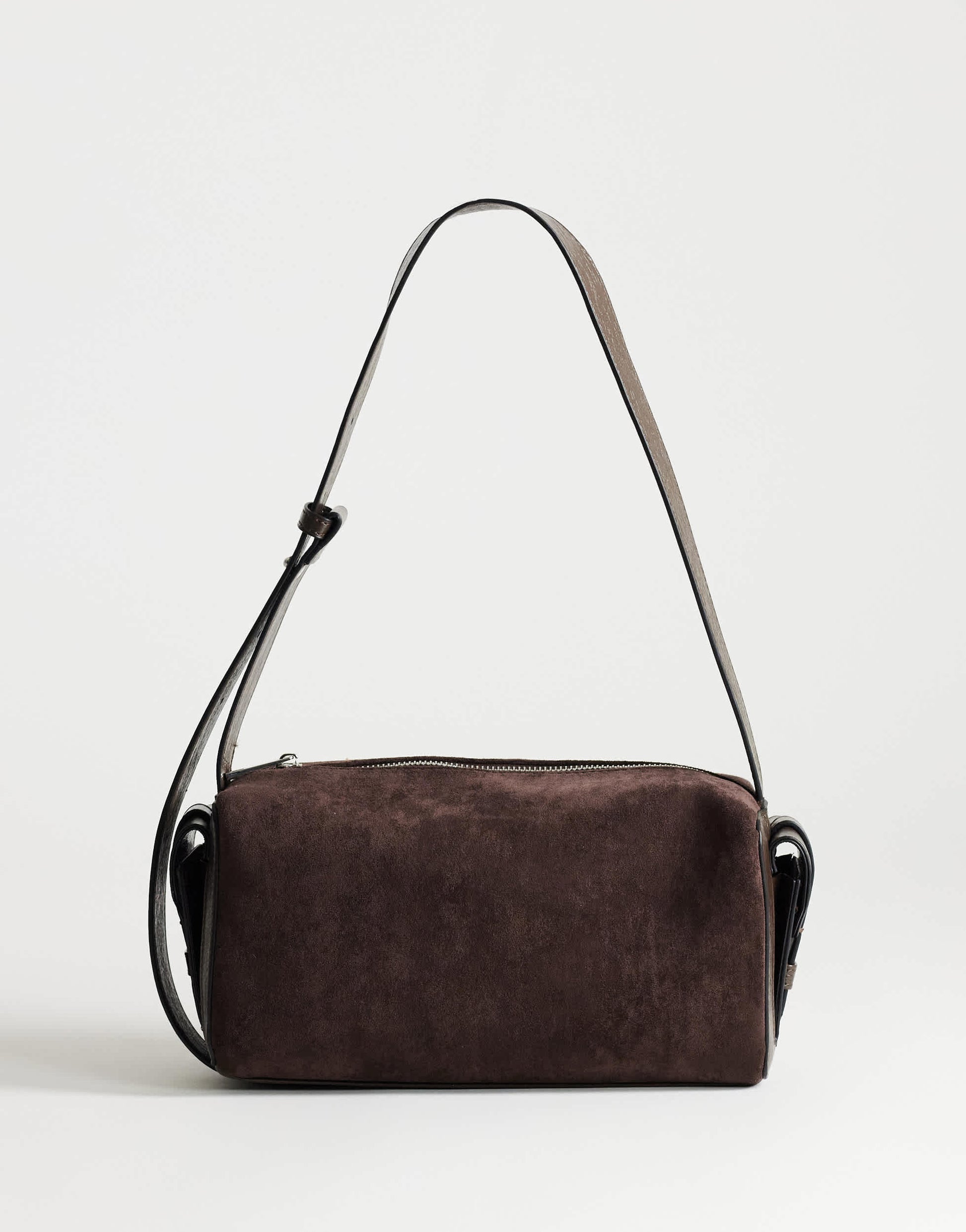 Topshop Sabrina medium suedette shoulder bag with pockets in chocolate