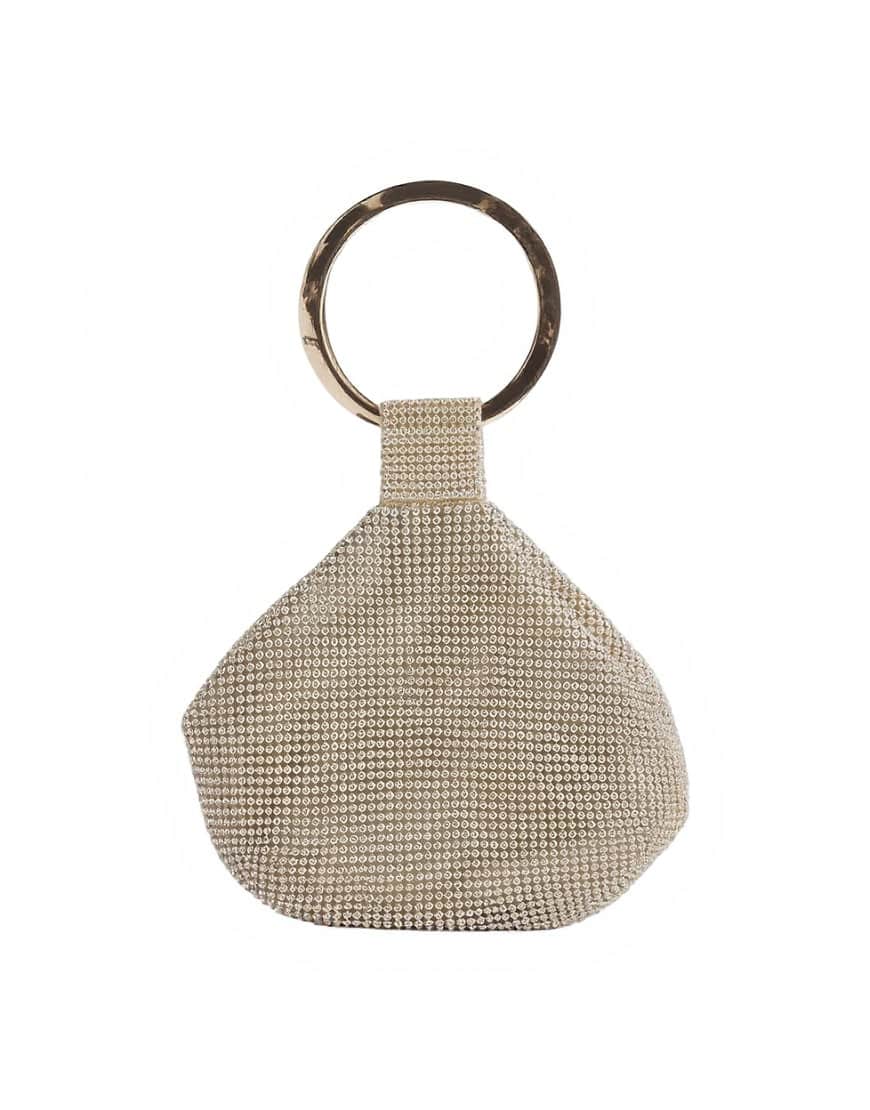Topshop Cherry small metal handle grab bag in gold diamante