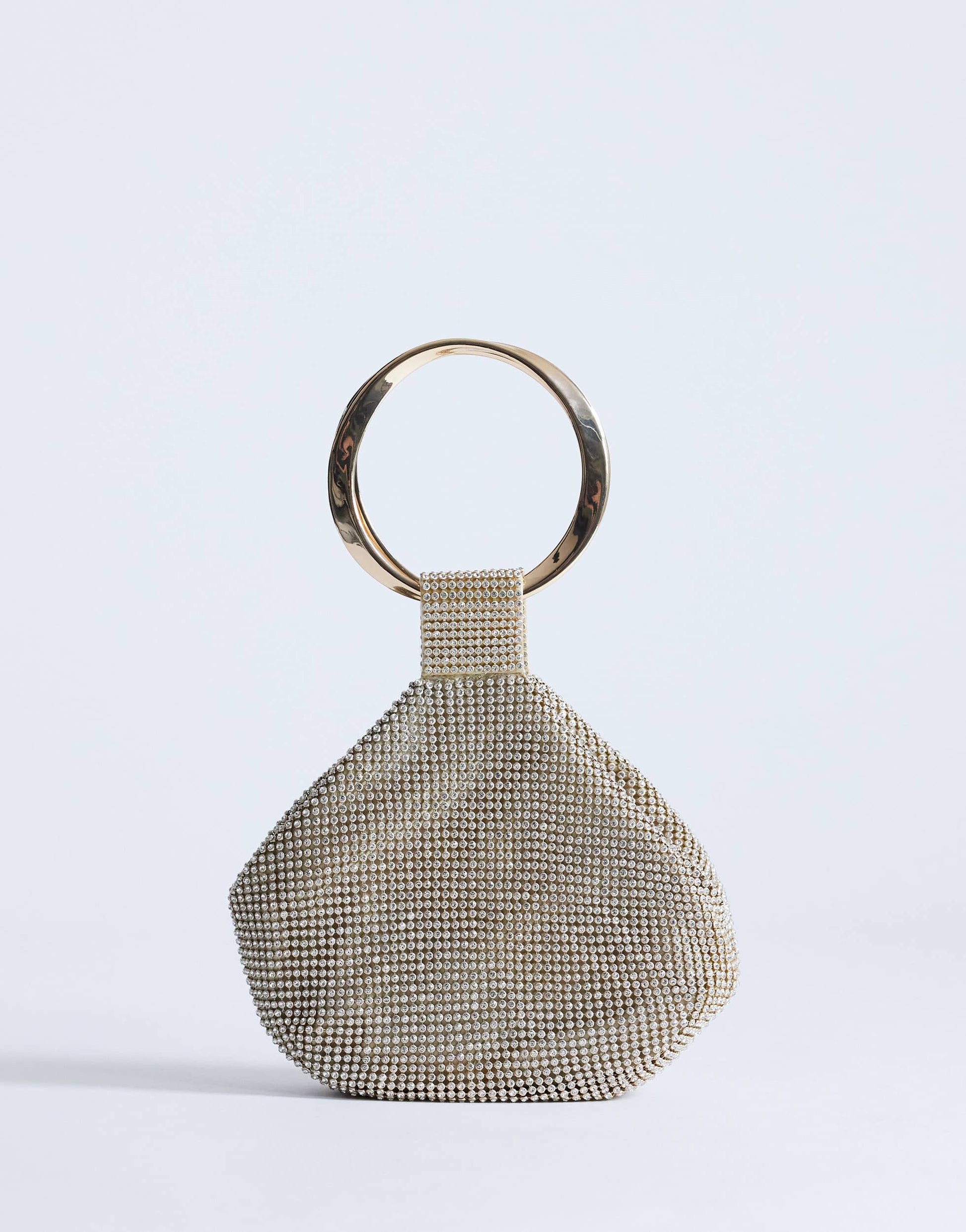 Topshop Cherry small metal handle grab bag in gold diamante