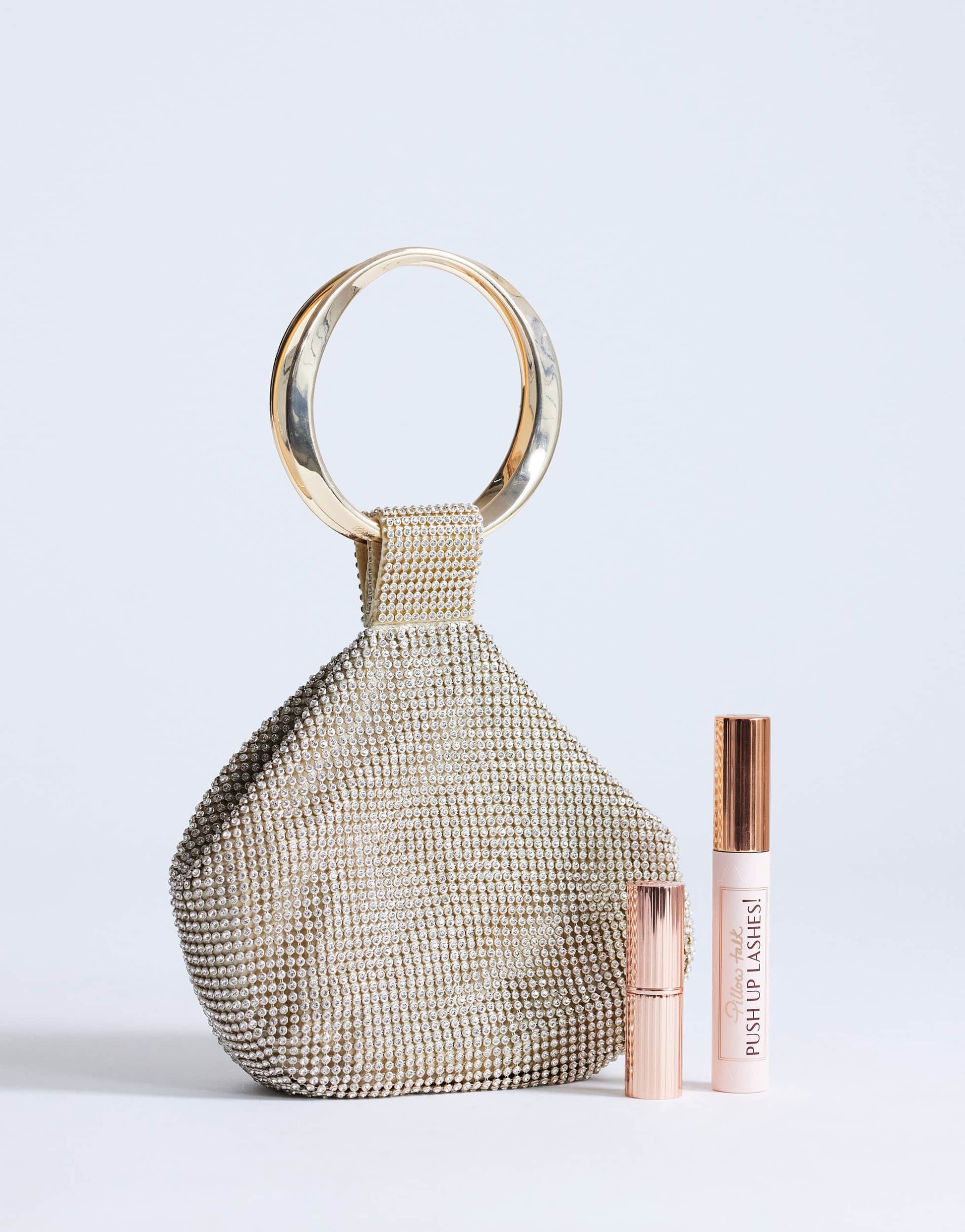 Topshop Cherry small metal handle grab bag in gold diamante